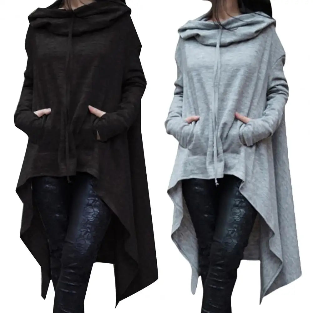 Mode Frauen Hoodies Unregelmäßiger Saum Baumwolle Langarm Fischschwanz Einfarbig Femmes Sweatshirts Übergröße Hoodies Kleid