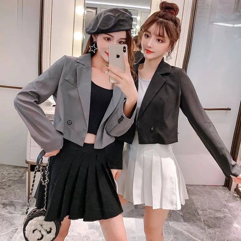 Cropped Blazers Women Ins Popular Notched Korean Slim Fit Fashion Hit Colors Stylish Suits Chic Tender Solid Straight Outwear OL