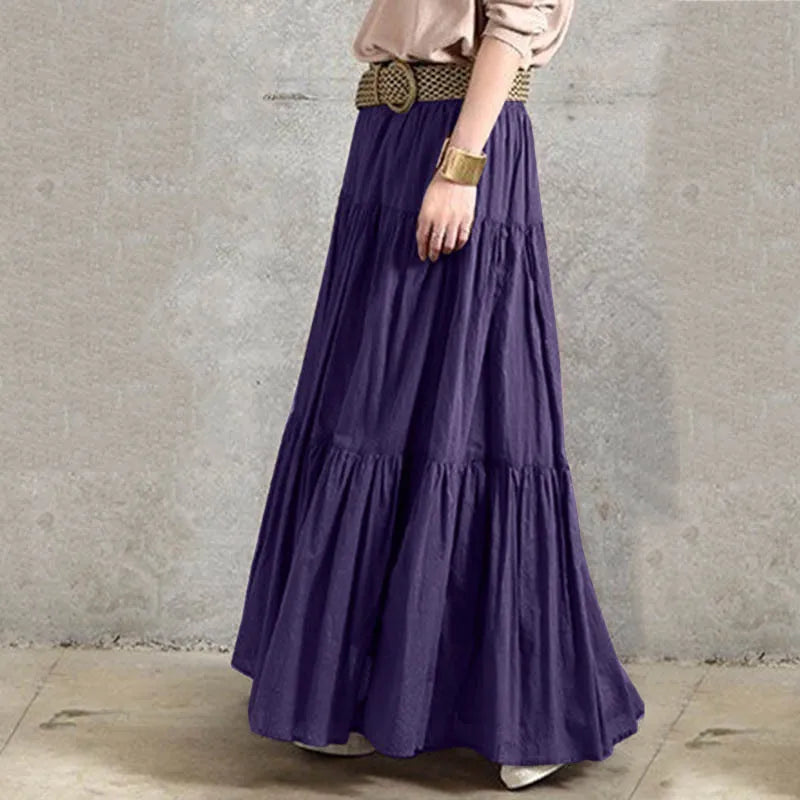 Autumn Winter Long Skirts Vintage Women's Ruffles Skirt Spring Solid Casual Loose Elastic Waist Skirts Oversize Female Bottoms