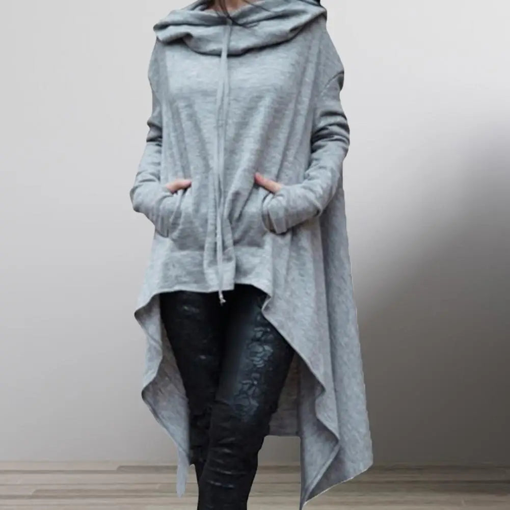 Mode Frauen Hoodies Unregelmäßiger Saum Baumwolle Langarm Fischschwanz Einfarbig Femmes Sweatshirts Übergröße Hoodies Kleid