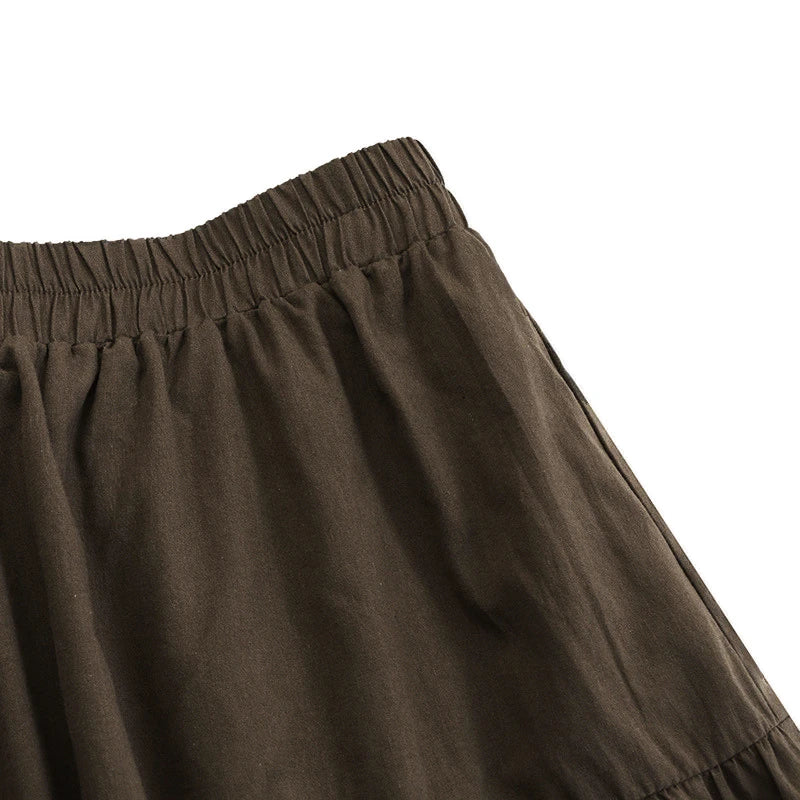 Autumn Winter Long Skirts Vintage Women's Ruffles Skirt Spring Solid Casual Loose Elastic Waist Skirts Oversize Female Bottoms