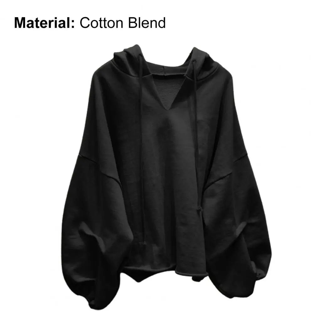 Damen Hoodies Sweatshirt Einfarbig Kordelzug Pullover Hoodie Herbst Fledermausärmel V-Ausschnitt Damen Sweatshirt Lose Jumper 2021