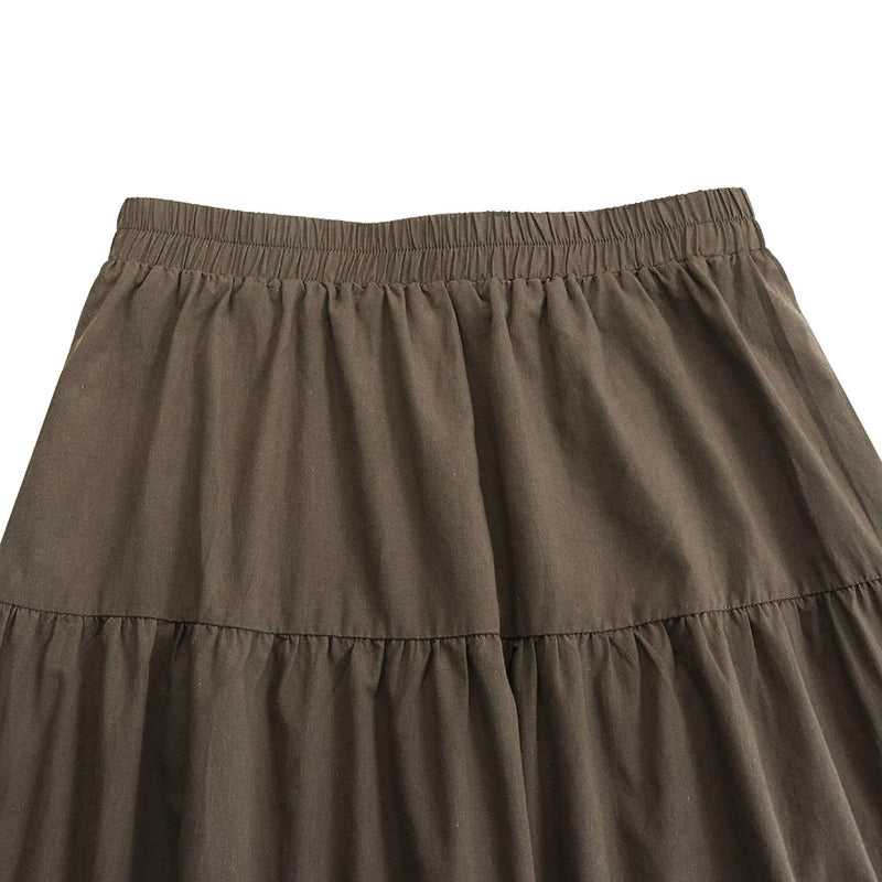 Autumn Winter Long Skirts Vintage Women's Ruffles Skirt Spring Solid Casual Loose Elastic Waist Skirts Oversize Female Bottoms