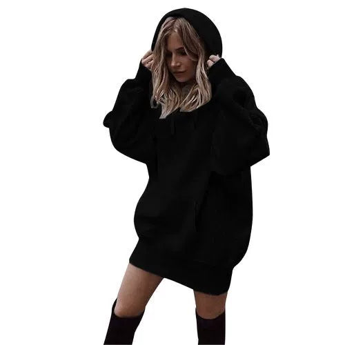 Mode-Trend Damen Einfarbig Lose Langarm Verdickt Hoodie Frau