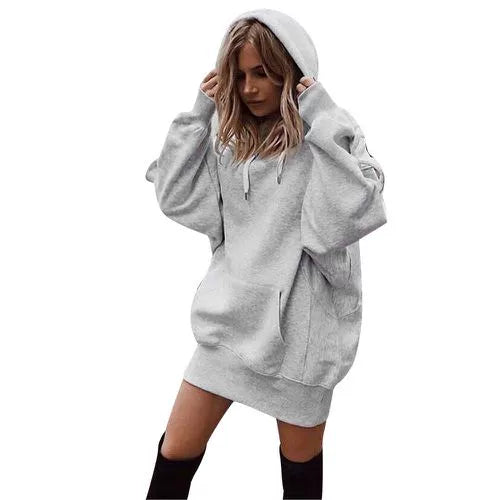 Mode-Trend Damen Einfarbig Lose Langarm Verdickt Hoodie Frau
