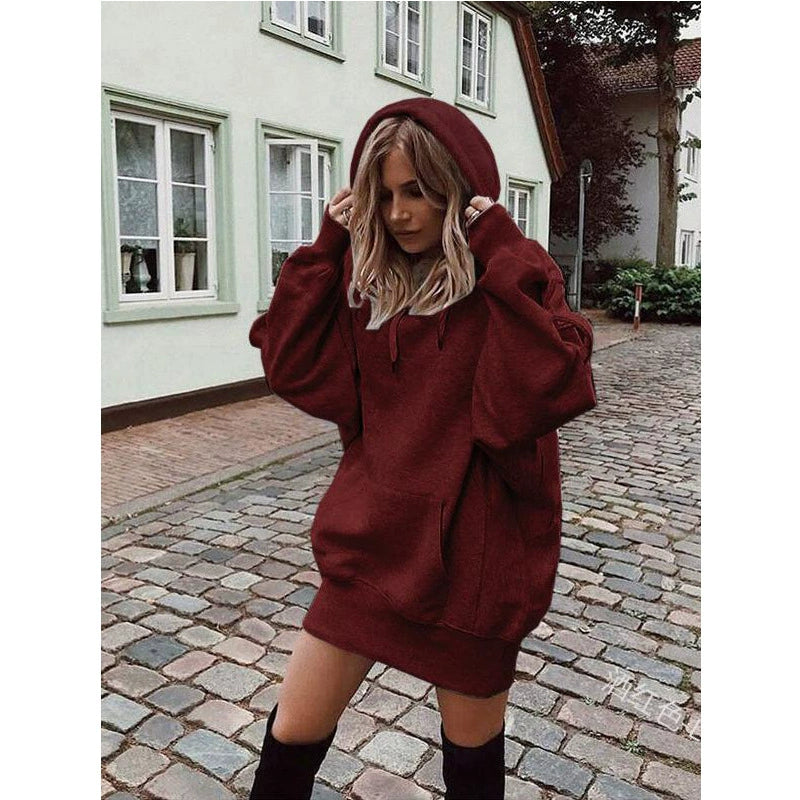 Mode-Trend Damen Einfarbig Lose Langarm Verdickt Hoodie Frau
