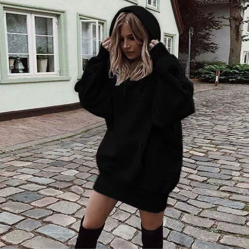 Mode-Trend Damen Einfarbig Lose Langarm Verdickt Hoodie Frau