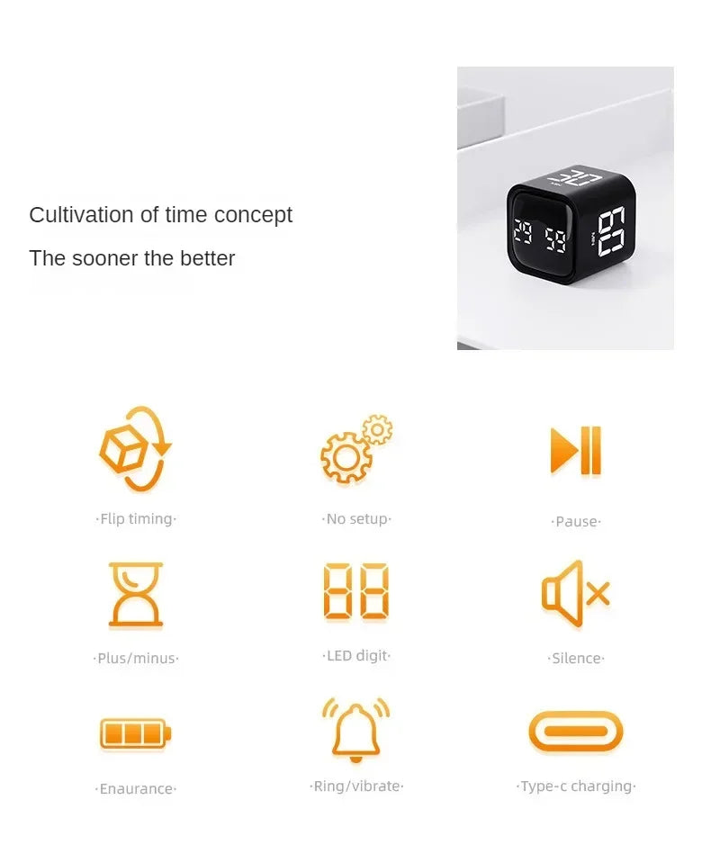 Schwerkraftsensor Flipping Timer Digital Timer Manueller Countdown Wecker Mechanischer Kochtimer Kochdusche Studie Stoppuhr