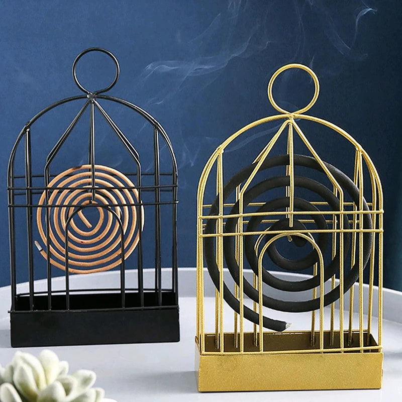 Wrought Iron Hanging Creative Birdcage Mosquito Coil Holder Household Fireproof Sandalwood Ash Box Mosquito Coil Incense Box