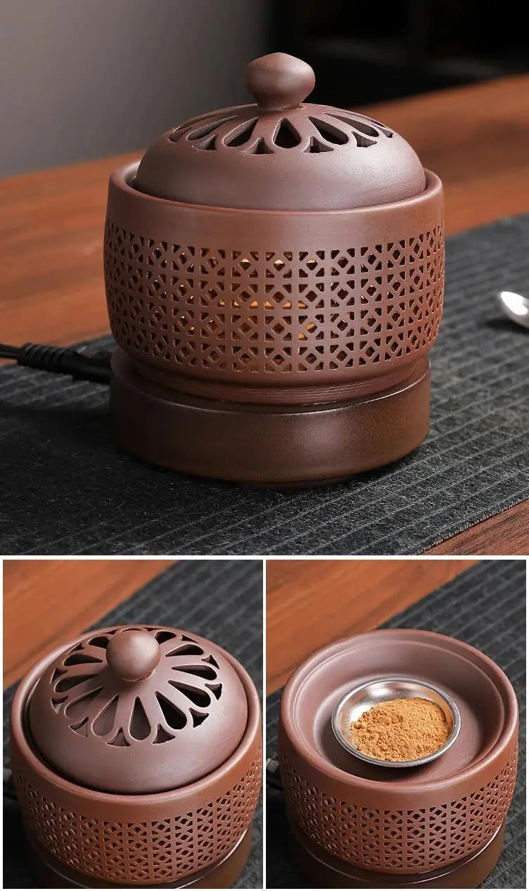220V Enamel Electronic Incense Burner Timed Temperature Regulation Essential Oil Lamp Heating Electric Fumigating Furnace