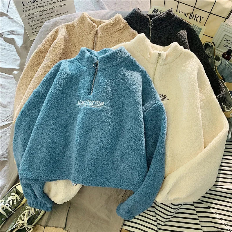 2023 Herbst Solide Brief Halb Rollkragen Pullover Frauen Langarm Lose Tops Reißverschluss Damen Kleidung Sweatshirt Sportli2023 Herbst Solide Brief Halb Rollkragen Pullover Frauen Langarm Lose Tops Reißverschluss Damen Kleidung Sweatshirt Sportlichen Stil