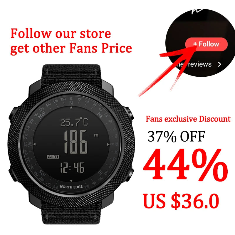 NORTH EDGE Herren Sport Digitaluhr Stunden Laufen Schwimmen Militär Armee Uhren Höhenmesser Barometer Kompass wasserdicht 50m