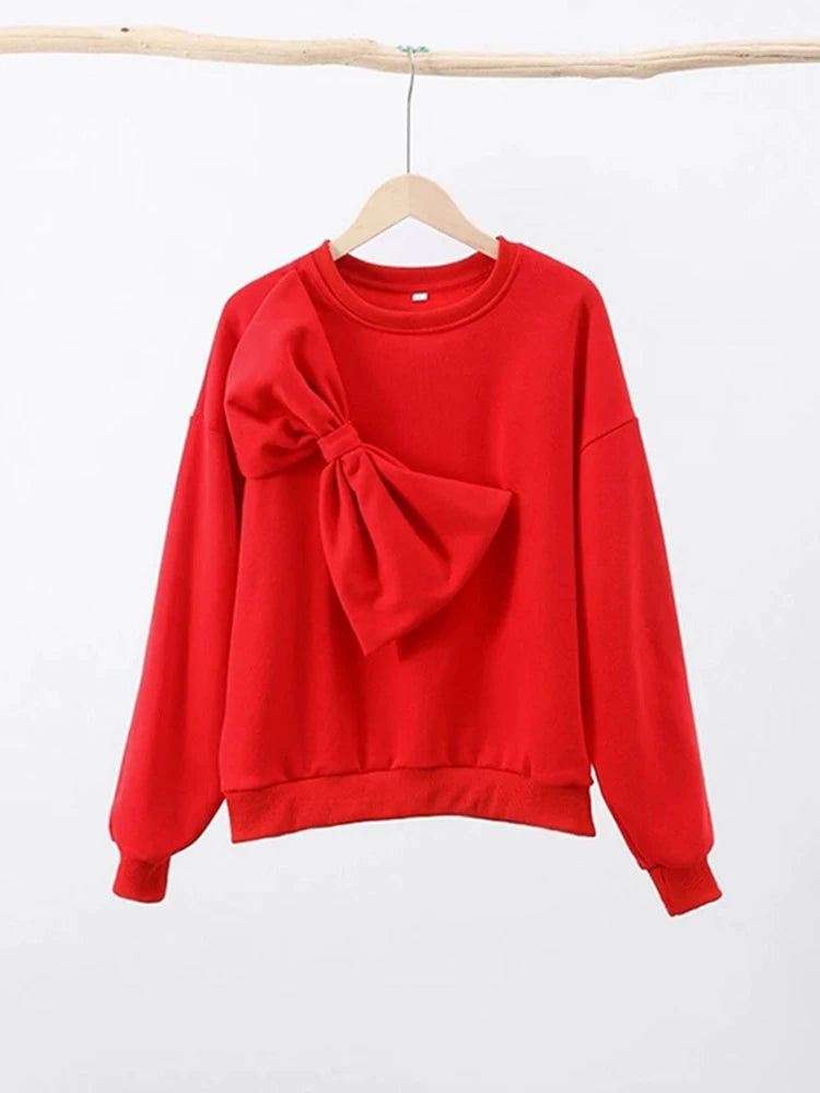 Solide Bogen Oansatz Frauen Sweatshirts Lose Langarm Casual Weibliche Pullover 2024 Frühling Mode Alle-spiel Dame Frau Kleidung