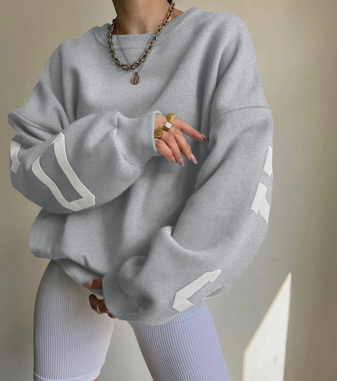 Frauen Grunge Lose Pullover Sweatshirts Zurück Brief Drucken Casual Verdickt Langarm Tops Herbst Streetwear