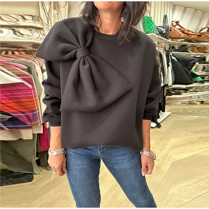 Solide Bogen Oansatz Frauen Sweatshirts Lose Langarm Casual Weibliche Pullover 2024 Frühling Mode Alle-spiel Dame Frau Kleidung