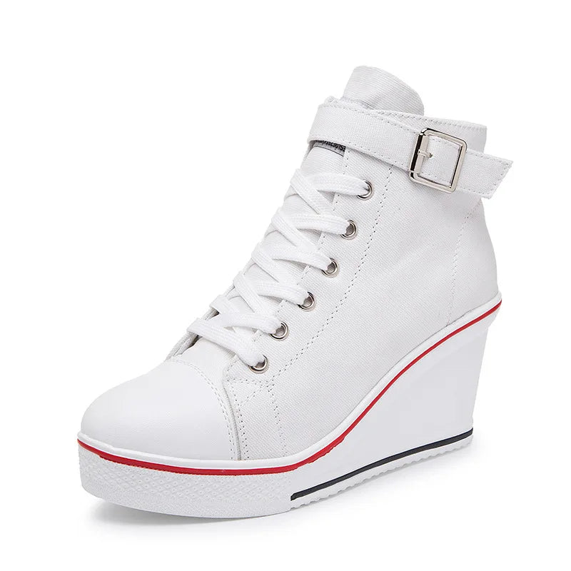 Spring and autumn new high -top high -top high -heeled canvas shoes loose bottom slopes thick leisure large size women's shoes