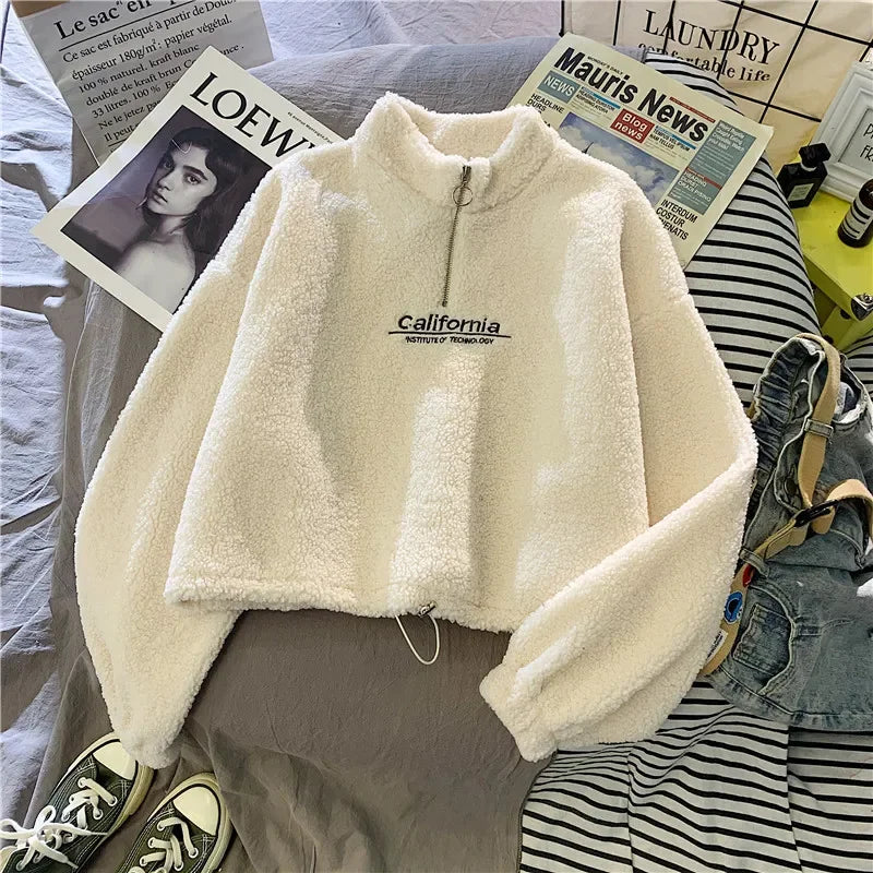 2023 Herbst Solide Brief Halb Rollkragen Pullover Frauen Langarm Lose Tops Reißverschluss Damen Kleidung Sweatshirt Sportli2023 Herbst Solide Brief Halb Rollkragen Pullover Frauen Langarm Lose Tops Reißverschluss Damen Kleidung Sweatshirt Sportlichen Stil