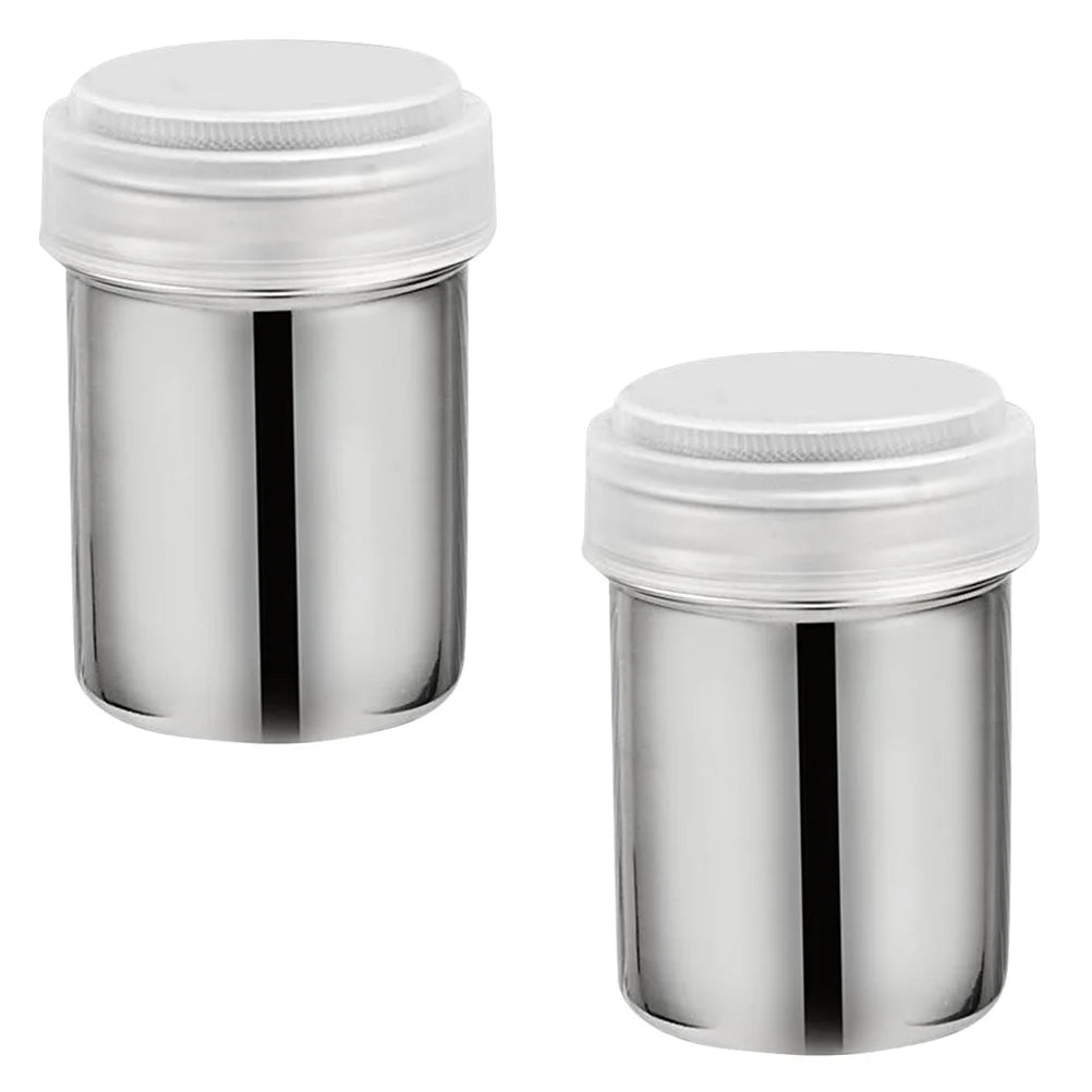 2 stücke Edelstahl Dredge Salz Zucker Pfeffer Shaker Flasche Dispenser Salz Flasche Pfeffer Kaffee Kakao Zimt Pulver Kann für
