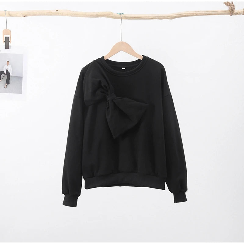 Solide Bogen Oansatz Frauen Sweatshirts Lose Langarm Casual Weibliche Pullover 2024 Frühling Mode Alle-spiel Dame Frau Kleidung