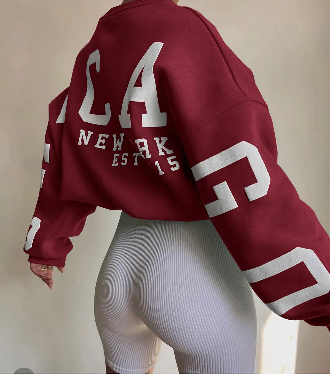 Frauen Grunge Lose Pullover Sweatshirts Zurück Brief Drucken Casual Verdickt Langarm Tops Herbst Streetwear