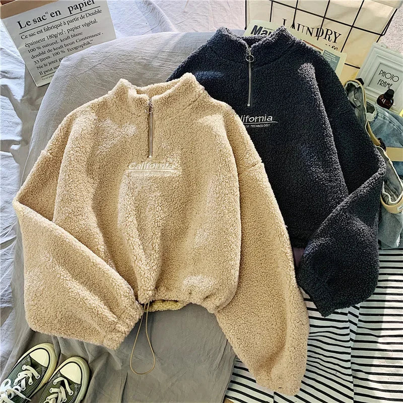2023 Herbst Solide Brief Halb Rollkragen Pullover Frauen Langarm Lose Tops Reißverschluss Damen Kleidung Sweatshirt Sportli2023 Herbst Solide Brief Halb Rollkragen Pullover Frauen Langarm Lose Tops Reißverschluss Damen Kleidung Sweatshirt Sportlichen Stil