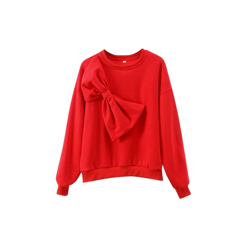 Solide Bogen Oansatz Frauen Sweatshirts Lose Langarm Casual Weibliche Pullover 2024 Frühling Mode Alle-spiel Dame Frau Kleidung