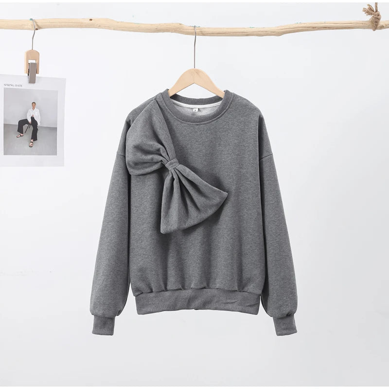 Solide Bogen Oansatz Frauen Sweatshirts Lose Langarm Casual Weibliche Pullover 2024 Frühling Mode Alle-spiel Dame Frau Kleidung