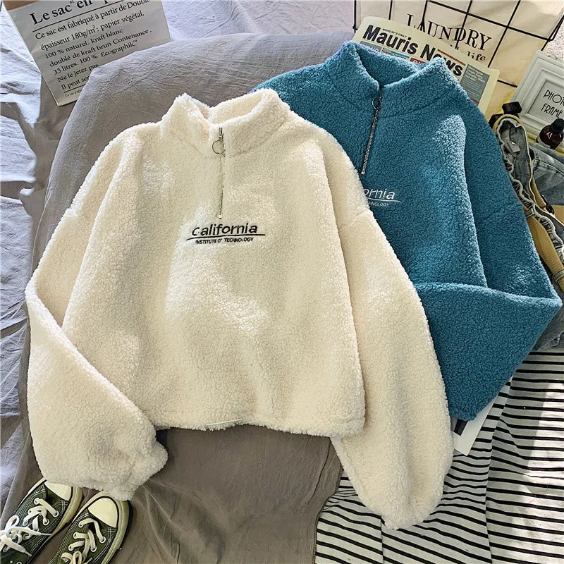 2023 Herbst Solide Brief Halb Rollkragen Pullover Frauen Langarm Lose Tops Reißverschluss Damen Kleidung Sweatshirt Sportli2023 Herbst Solide Brief Halb Rollkragen Pullover Frauen Langarm Lose Tops Reißverschluss Damen Kleidung Sweatshirt Sportlichen Stil