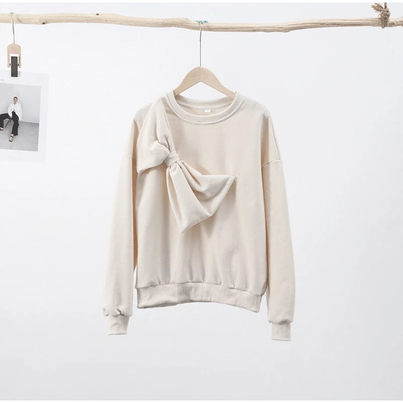 Solide Bogen Oansatz Frauen Sweatshirts Lose Langarm Casual Weibliche Pullover 2024 Frühling Mode Alle-spiel Dame Frau Kleidung