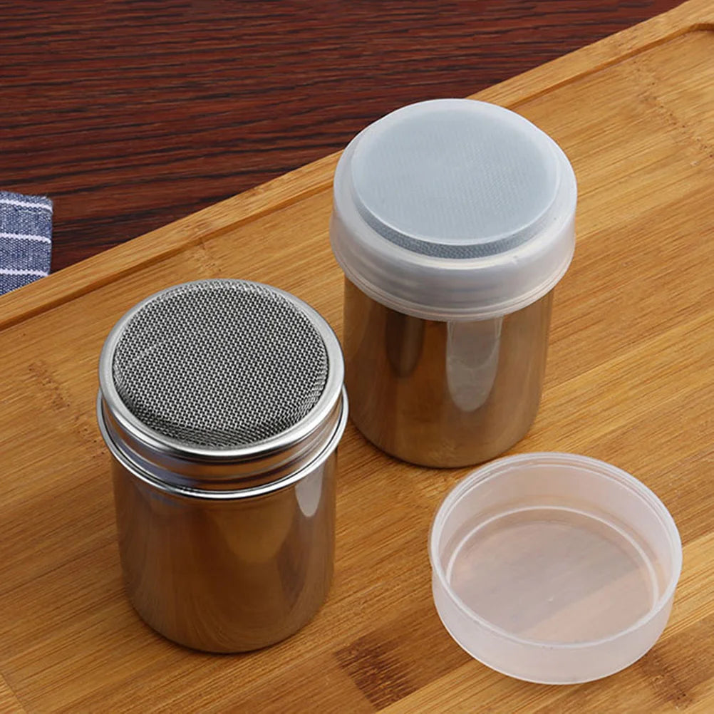 2 stücke Edelstahl Dredge Salz Zucker Pfeffer Shaker Flasche Dispenser Salz Flasche Pfeffer Kaffee Kakao Zimt Pulver Kann für
