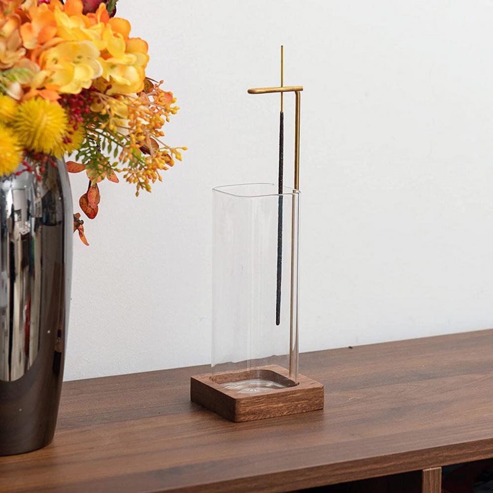 Modern Incense Burner With Glass Ash Catcher, Anti-ash Flying Incense Sticks Holder Wood Base For Home Decor Yoga Meditation
