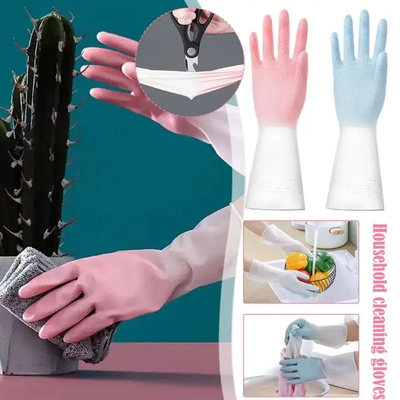 Household Cleaning Gloves Household Kitchen Dishwashing Gloves Gradient Color Home Rubber Gloves With Nails Waterproof