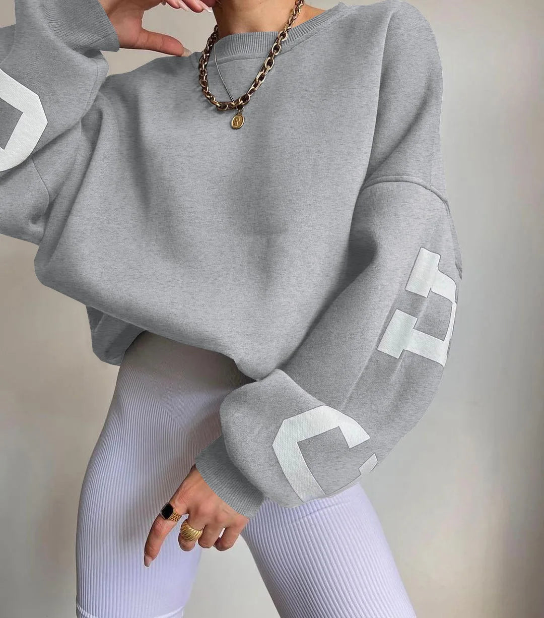Frauen Grunge Lose Pullover Sweatshirts Zurück Brief Drucken Casual Verdickt Langarm Tops Herbst Streetwear