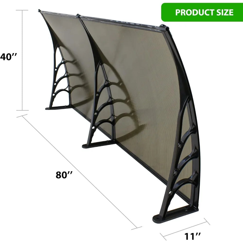 40 x 80 Zoll Fenstermarkise, Türvordach, Polycarbonat-Abdeckung, Sonnenschutz für den Außenbereich, Vordertür, Terrasse (braun, 1 Stück)