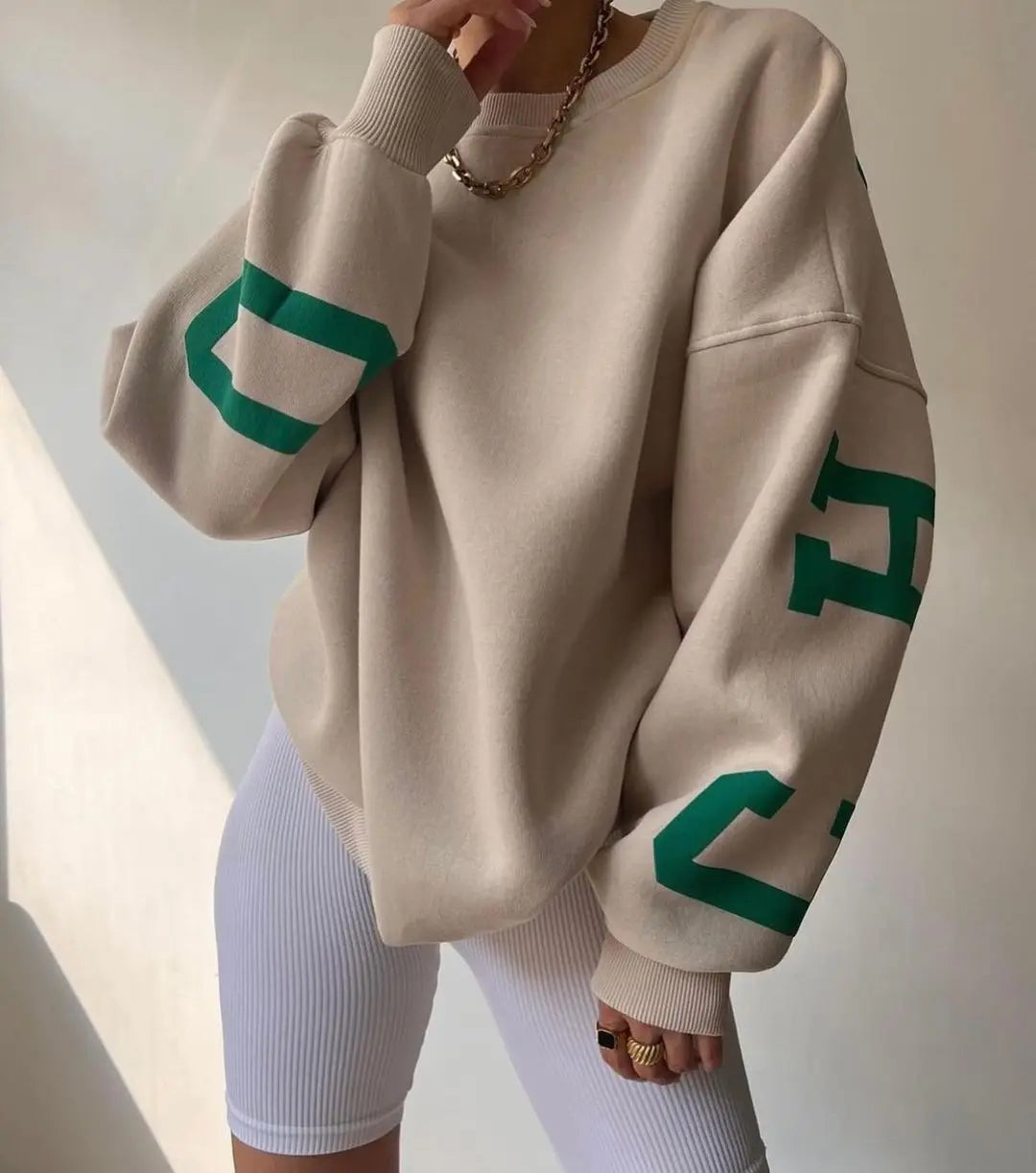 Frauen Grunge Lose Pullover Sweatshirts Zurück Brief Drucken Casual Verdickt Langarm Tops Herbst Streetwear