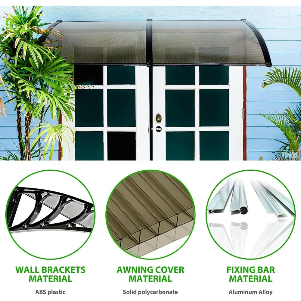 40 x 80 Zoll Fenstermarkise, Türvordach, Polycarbonat-Abdeckung, Sonnenschutz für den Außenbereich, Vordertür, Terrasse (braun, 1 Stück)