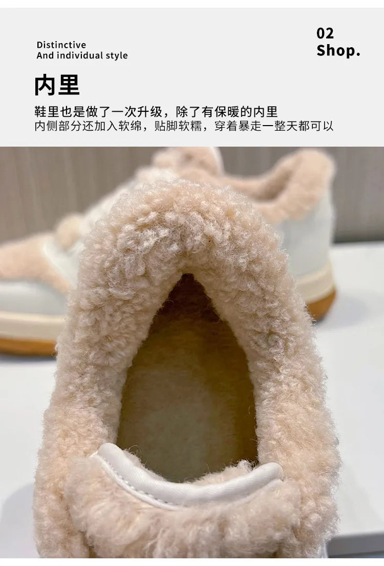 Leather Little White Shoes Women's Sneaker Winter New Warm Fluffy Versatile Sports Thick Baseplate Casual Ins Fashion