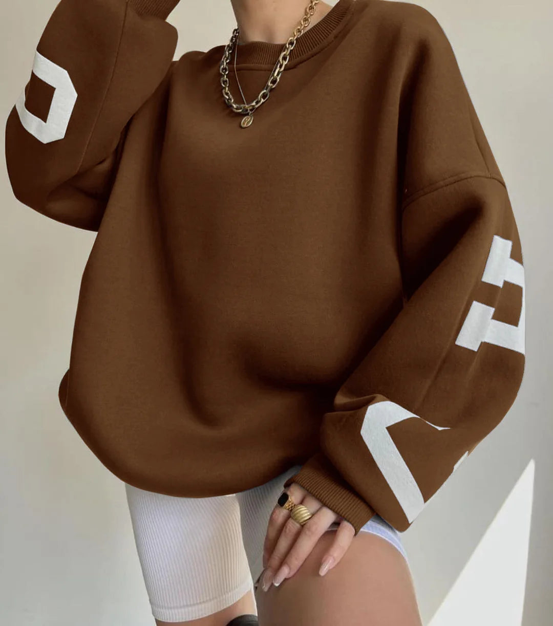 Frauen Grunge Lose Pullover Sweatshirts Zurück Brief Drucken Casual Verdickt Langarm Tops Herbst Streetwear