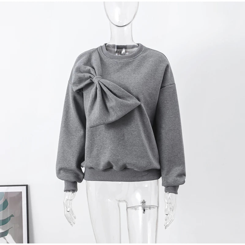 Solide Bogen Oansatz Frauen Sweatshirts Lose Langarm Casual Weibliche Pullover 2024 Frühling Mode Alle-spiel Dame Frau Kleidung