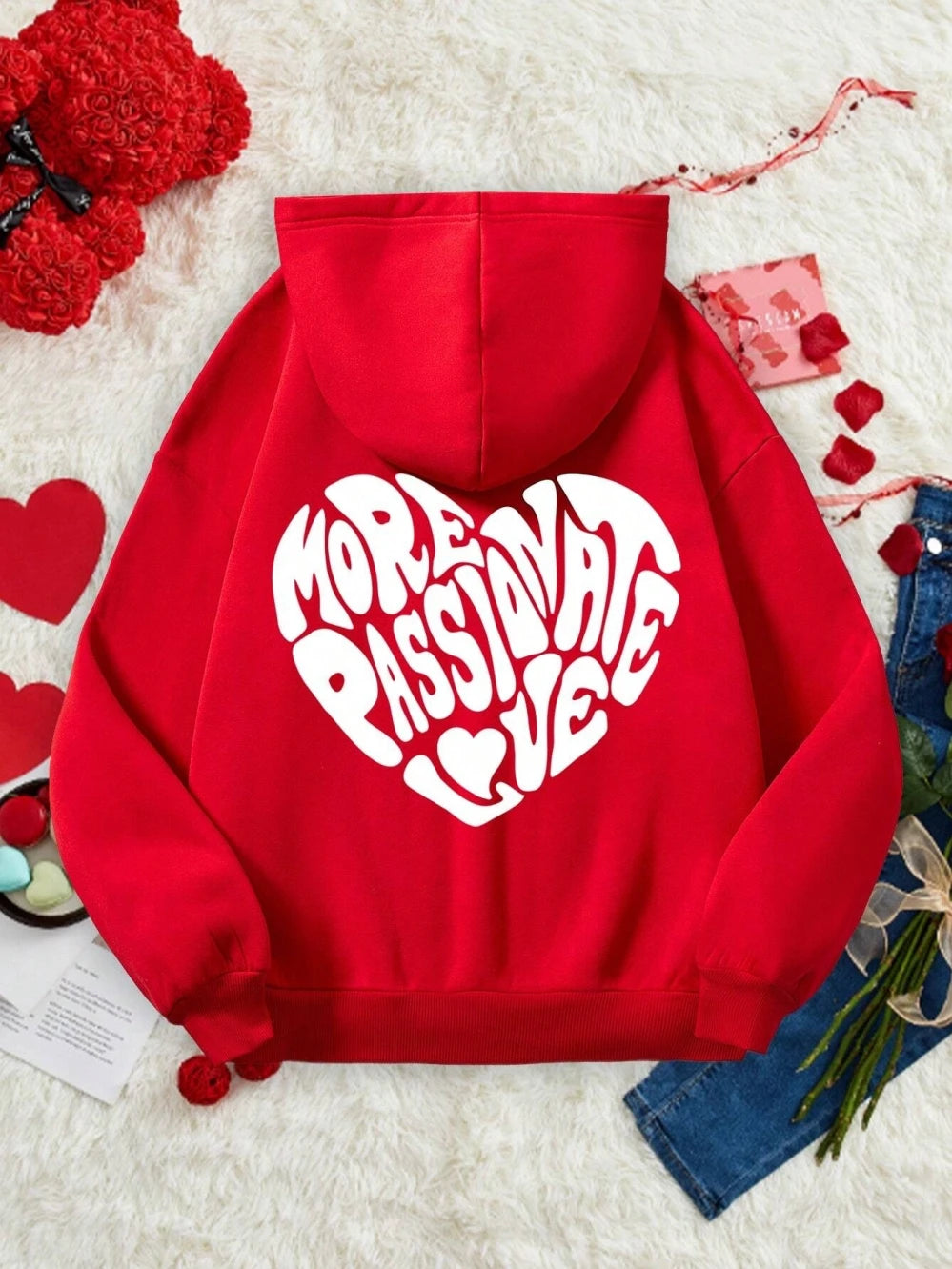 Mehr leidenschaftlicher Liebesbrief-Grafikdruck, Damen-Kapuzenpullover, einfacher, lässiger Kapuzenpullover, warmes, lockeres Sweatshirt, Hipster-Fleece, Sportbekleidung