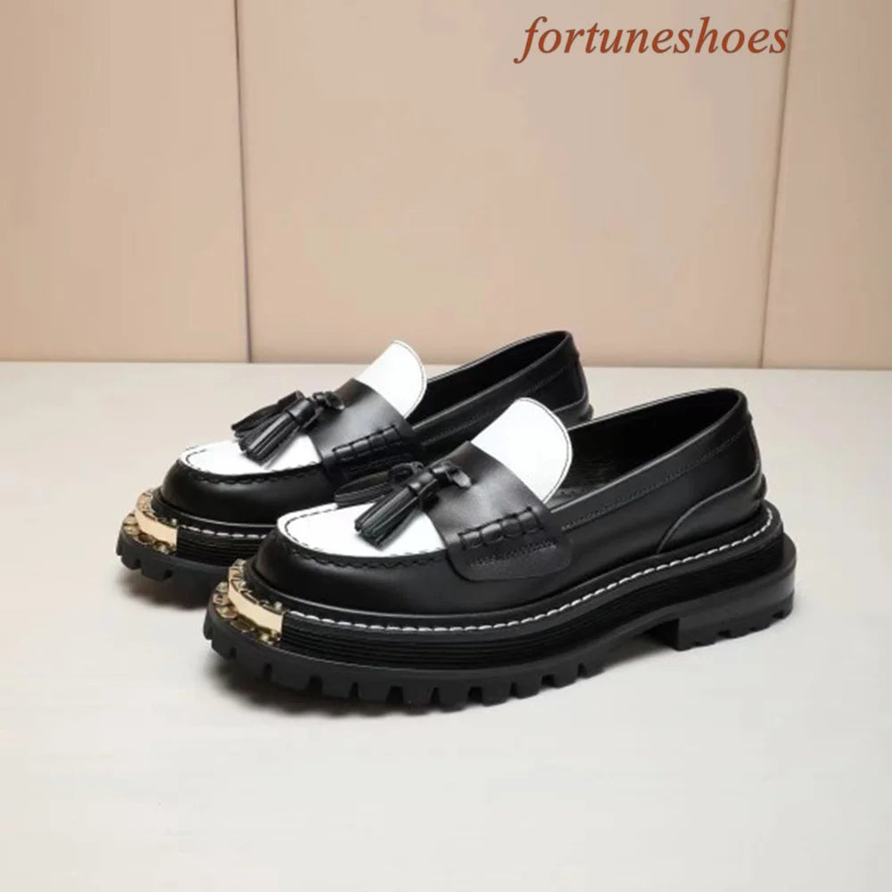 Metal Decoration Fringe Women Shoes Round Toe Slip On Sponge Cake Base Shoes Spring/autumn Fashion Casual Comfortable Shoes