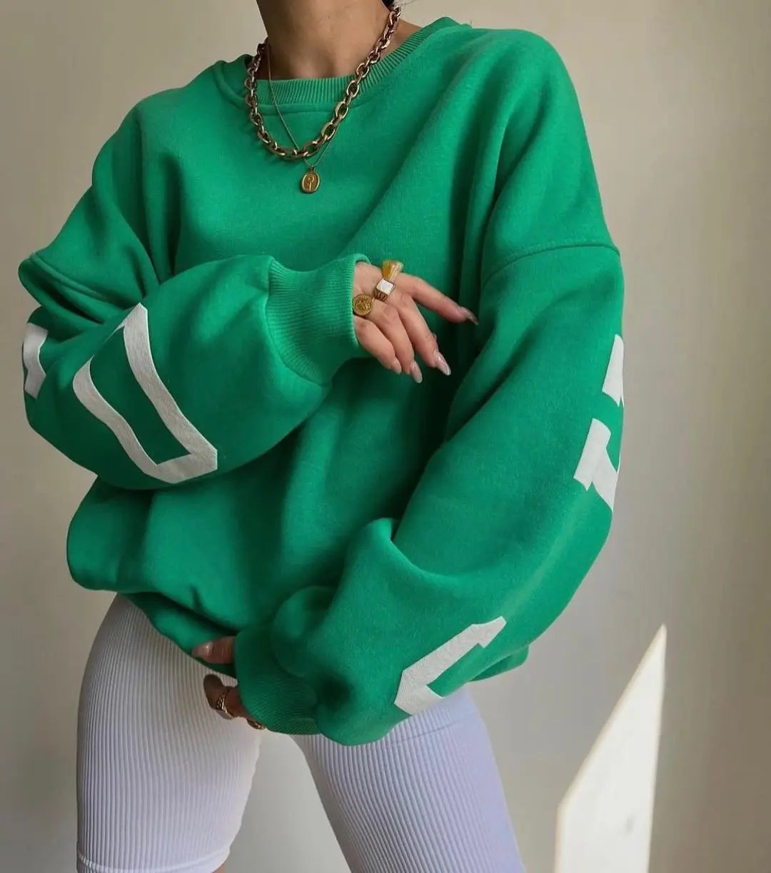 Frauen Grunge Lose Pullover Sweatshirts Zurück Brief Drucken Casual Verdickt Langarm Tops Herbst Streetwear