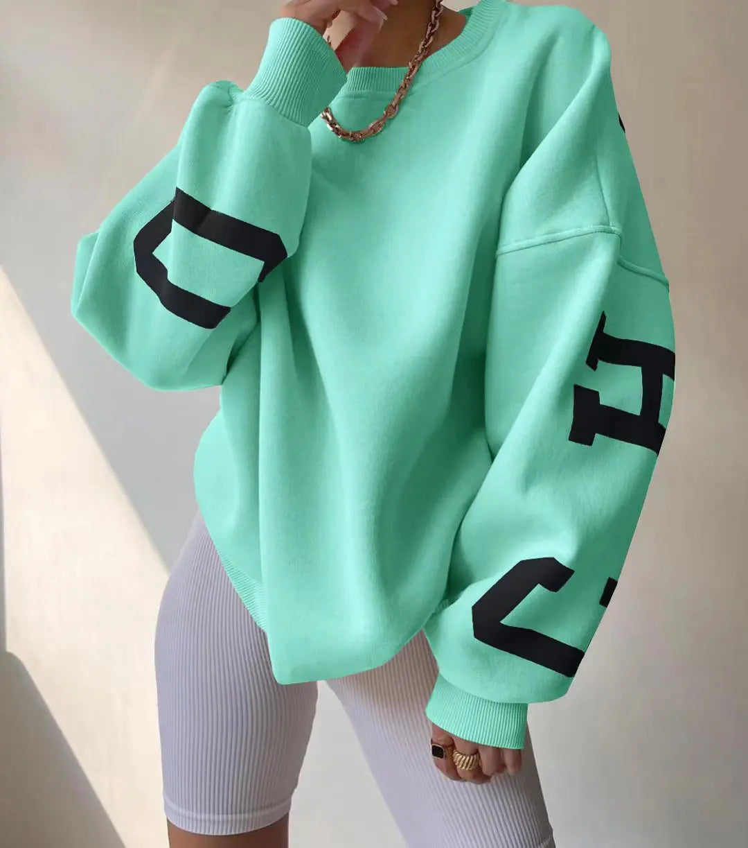 Frauen Grunge Lose Pullover Sweatshirts Zurück Brief Drucken Casual Verdickt Langarm Tops Herbst Streetwear