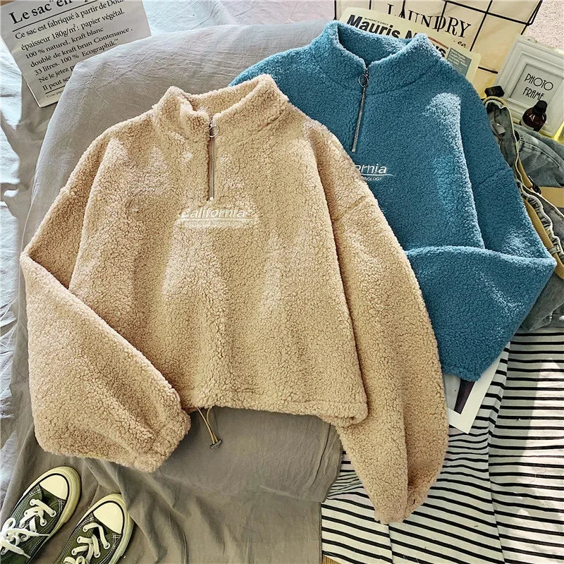 2023 Herbst Solide Brief Halb Rollkragen Pullover Frauen Langarm Lose Tops Reißverschluss Damen Kleidung Sweatshirt Sportli2023 Herbst Solide Brief Halb Rollkragen Pullover Frauen Langarm Lose Tops Reißverschluss Damen Kleidung Sweatshirt Sportlichen Stil