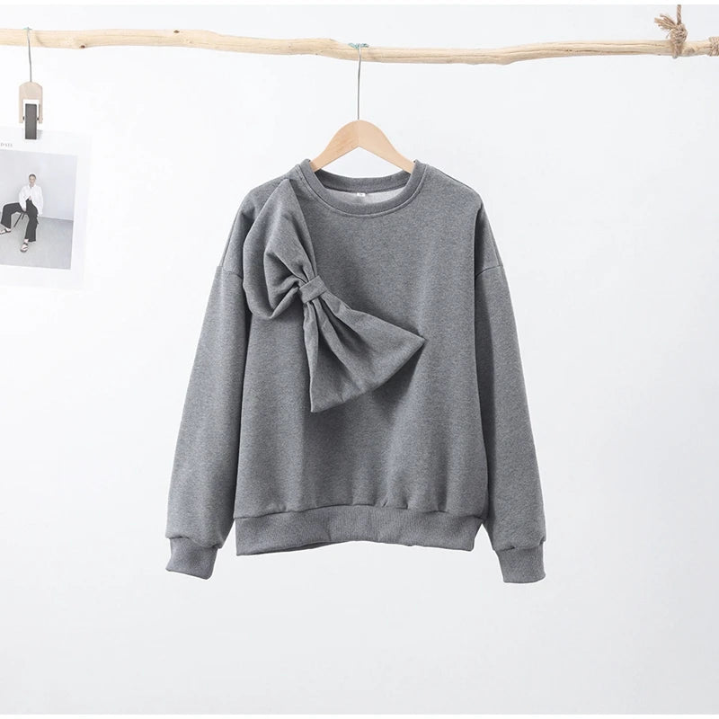 Solide Bogen Oansatz Frauen Sweatshirts Lose Langarm Casual Weibliche Pullover 2024 Frühling Mode Alle-spiel Dame Frau Kleidung