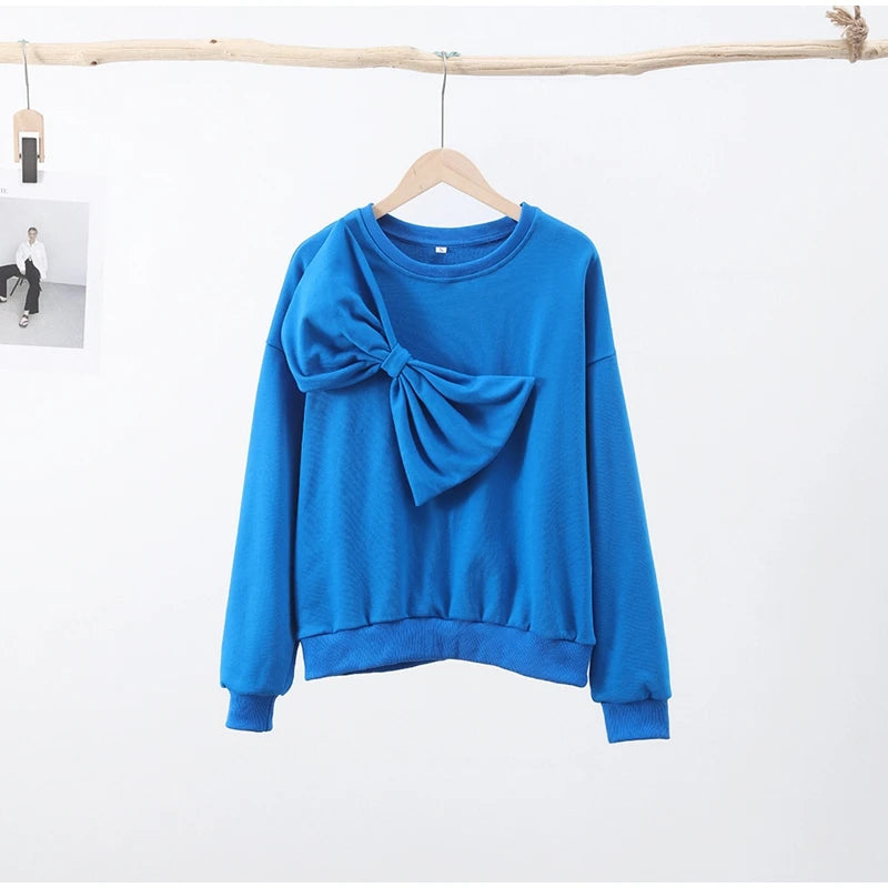 Solide Bogen Oansatz Frauen Sweatshirts Lose Langarm Casual Weibliche Pullover 2024 Frühling Mode Alle-spiel Dame Frau Kleidung