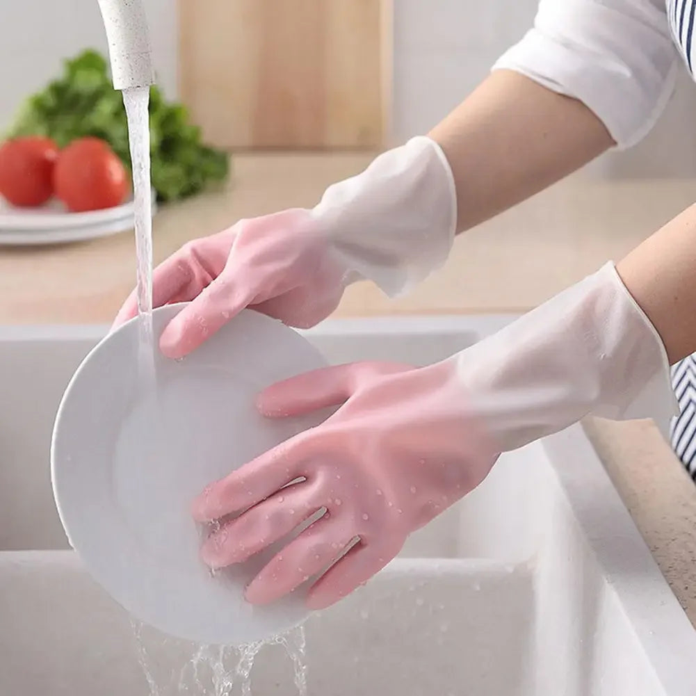 Household Cleaning Gloves Household Kitchen Dishwashing Gloves Gradient Color Home Rubber Gloves With Nails Waterproof