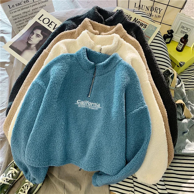 2023 Herbst Solide Brief Halb Rollkragen Pullover Frauen Langarm Lose Tops Reißverschluss Damen Kleidung Sweatshirt Sportli2023 Herbst Solide Brief Halb Rollkragen Pullover Frauen Langarm Lose Tops Reißverschluss Damen Kleidung Sweatshirt Sportlichen Stil