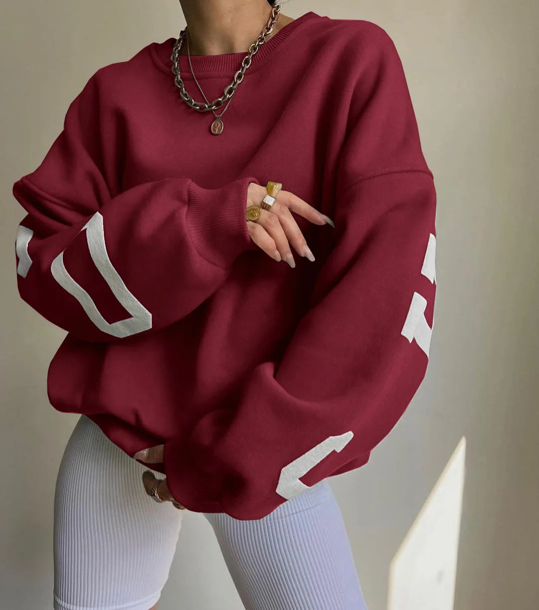 Frauen Grunge Lose Pullover Sweatshirts Zurück Brief Drucken Casual Verdickt Langarm Tops Herbst Streetwear