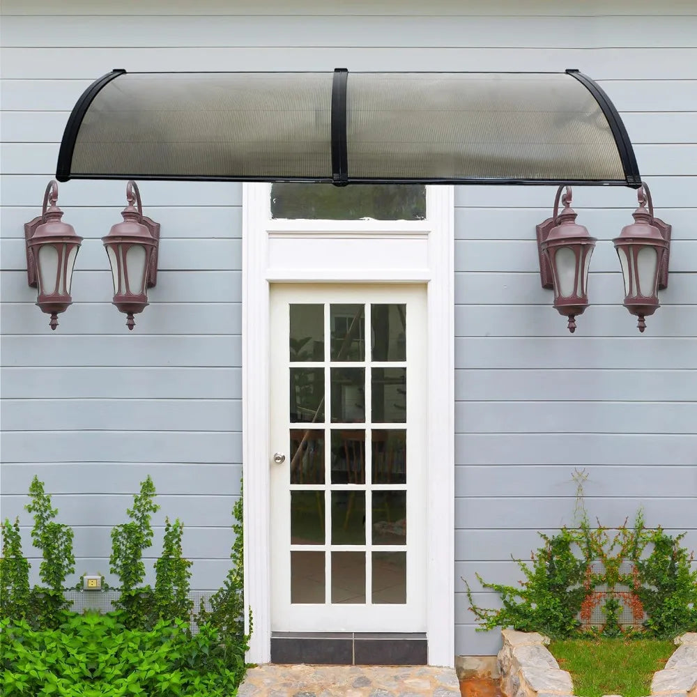 40 x 80 Zoll Fenstermarkise, Türvordach, Polycarbonat-Abdeckung, Sonnenschutz für den Außenbereich, Vordertür, Terrasse (braun, 1 Stück)